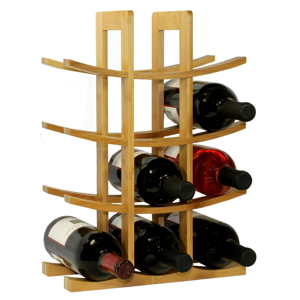 Natural Bamboo 12 Bottle Wine Rack Modern Freestanding Countertop