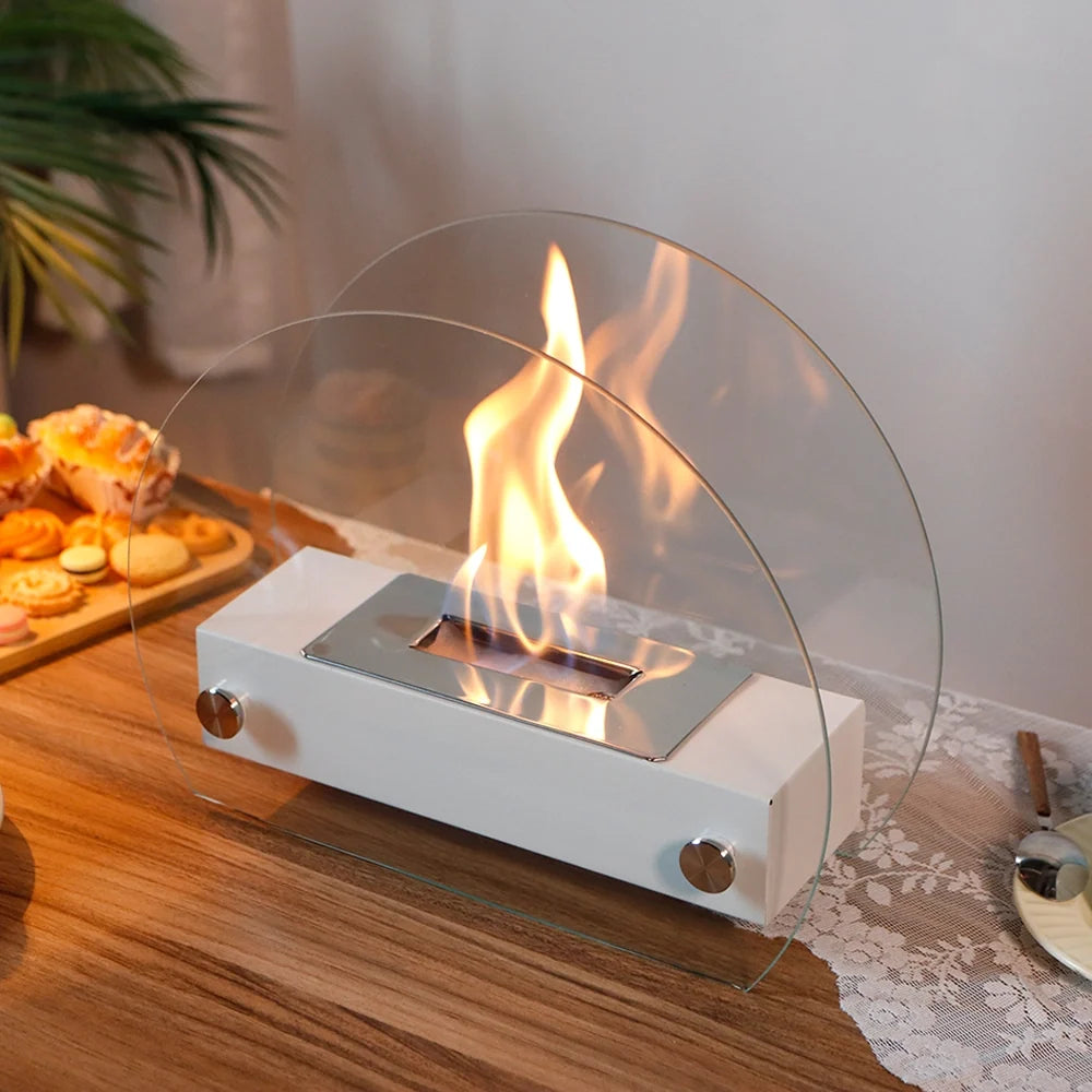 Portable White Ventless Bioethanol Tabletop Fireplace Indoor