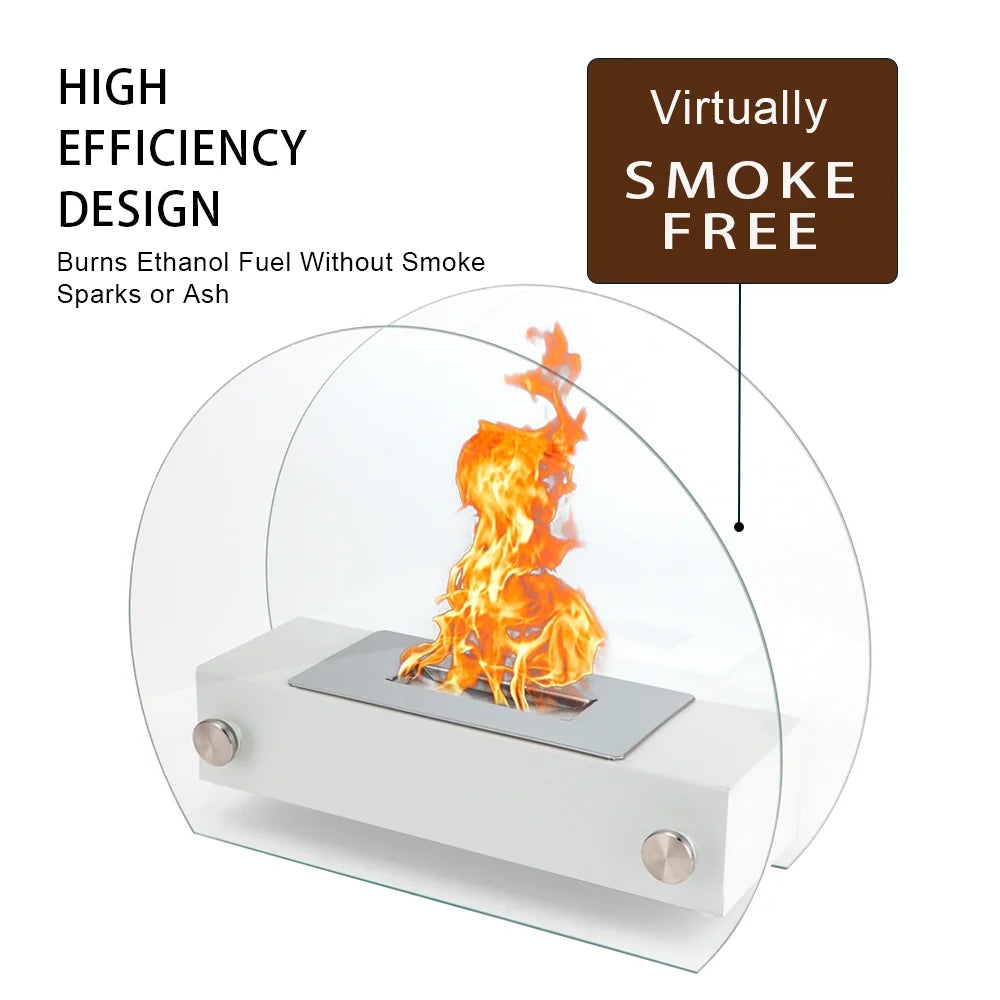 Portable White Ventless Bioethanol Tabletop Fireplace Indoor