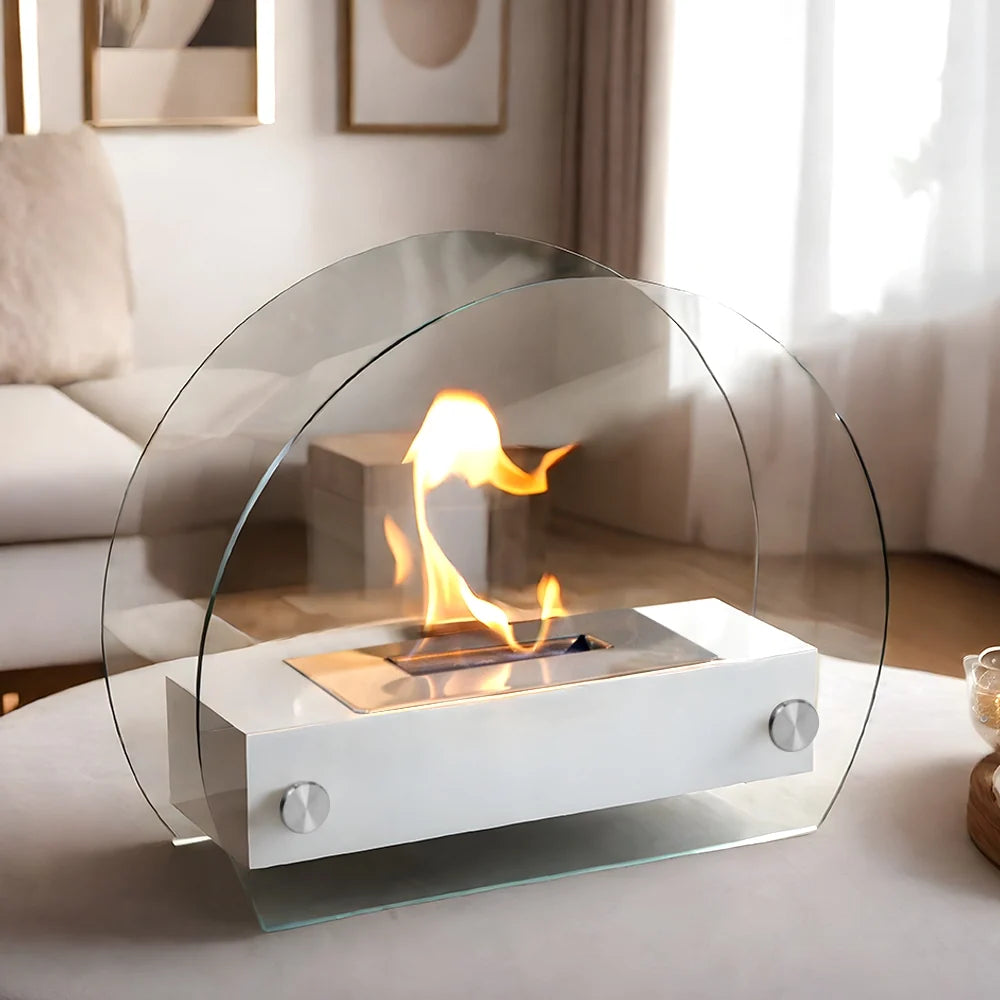 Portable White Ventless Bioethanol Tabletop Fireplace Indoor