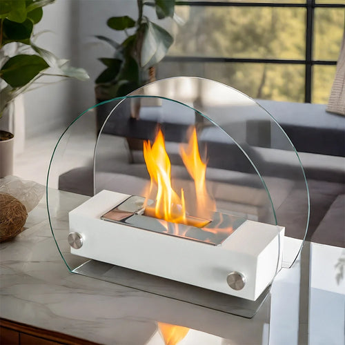Portable White Ventless Bioethanol Tabletop Fireplace Indoor